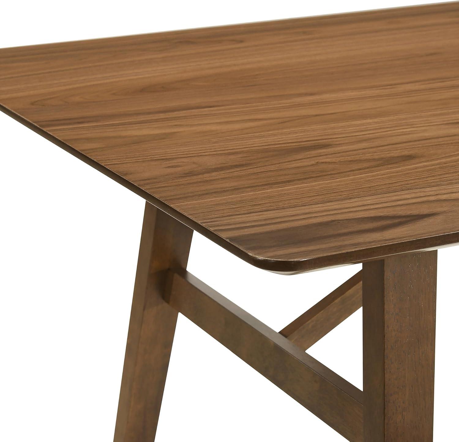 image:imageArmen Living Channell Mid Century Modern 6 Piece Black Wood Dining Table Set with Bench in Charcoal FabricBlue and Walnut Wood
