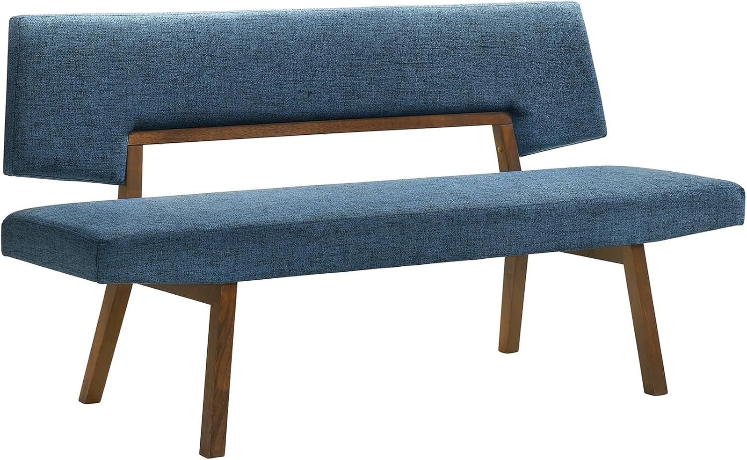 image:imageArmen Living Channell Mid Century Modern 6 Piece Black Wood Dining Table Set with Bench in Charcoal FabricBlue and Walnut Wood