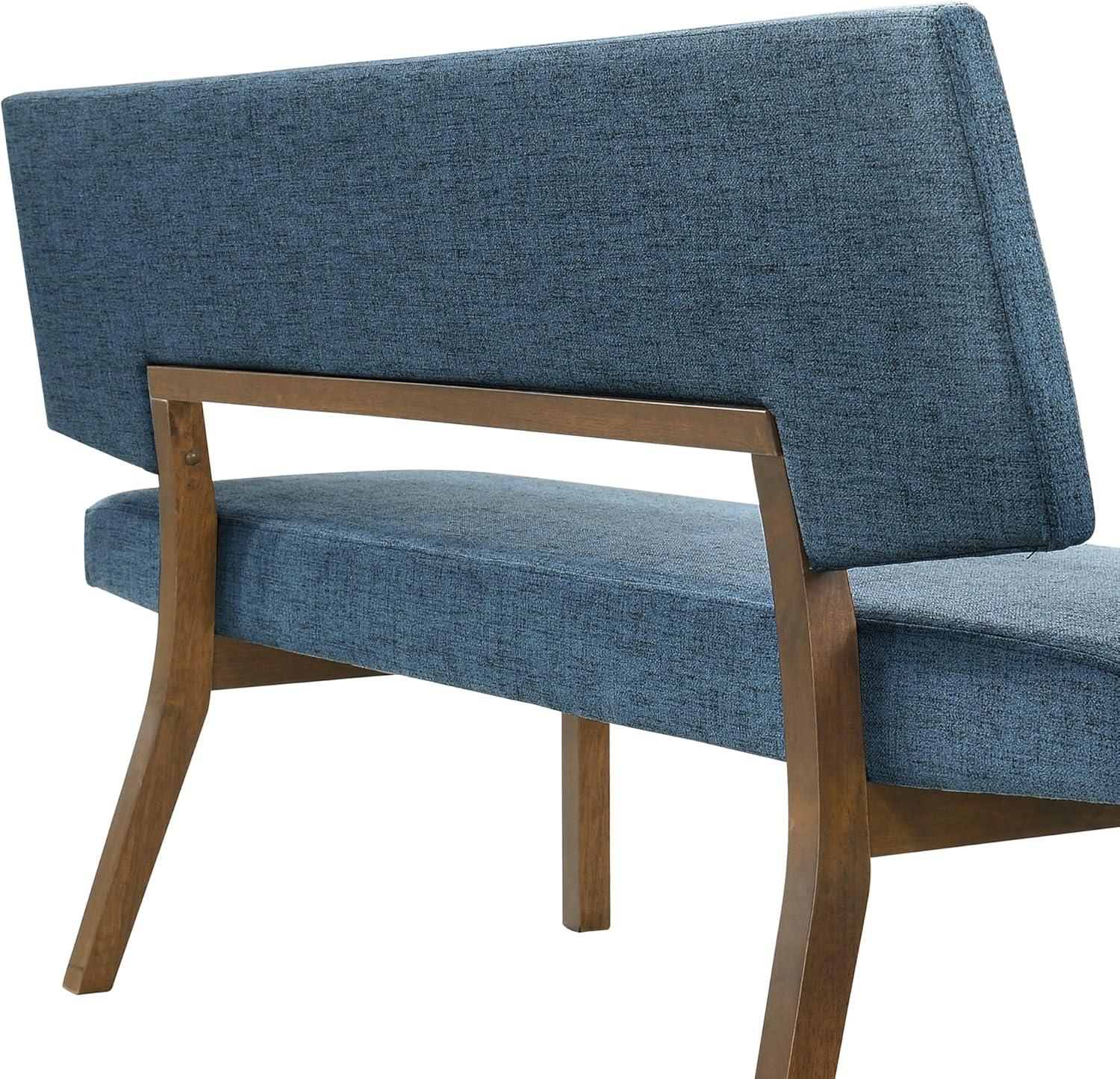 image:imageArmen Living Channell Mid Century Modern 6 Piece Black Wood Dining Table Set with Bench in Charcoal FabricBlue and Walnut Wood