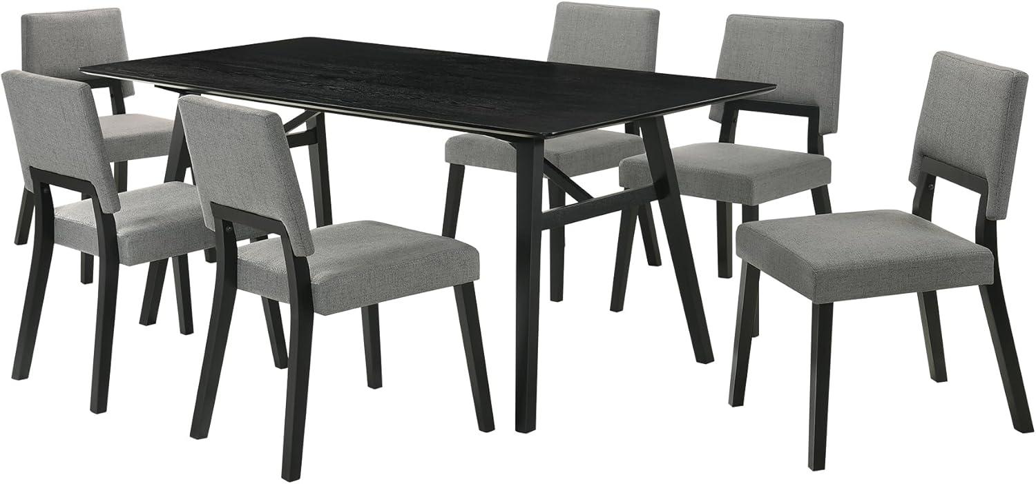 image:imageArmen Living Channell Mid Century Modern 6 Piece Black Wood Dining Table Set with Bench in Charcoal FabricGray and Black Wood