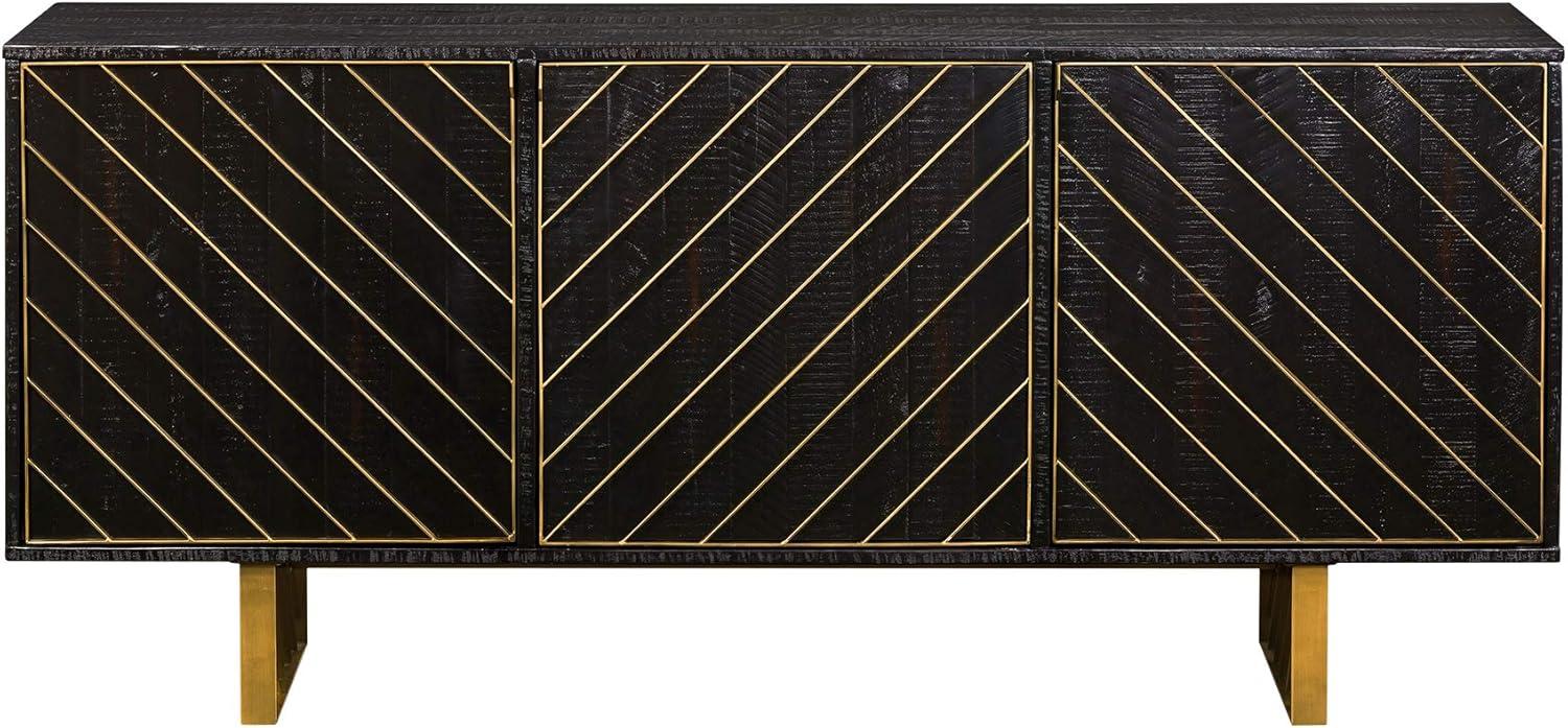 image:imageArmen Living Monaco Rectangular Wood Sideboard with Antique Brass Accent 66 W Black RedShiny Wooden
