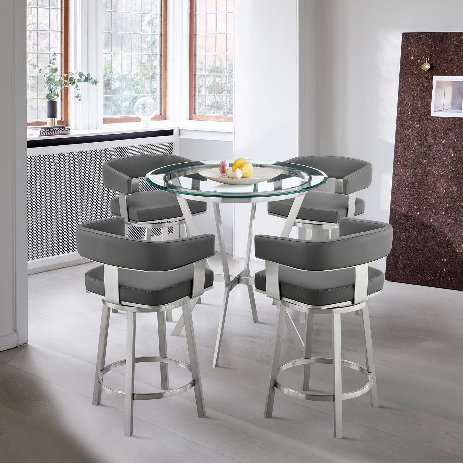 image:imageArmen Living Naomi and Lorin 3Piece Counter Height Dining Set in Brushed Stainless Steel and Grey Faux Leather5Piece