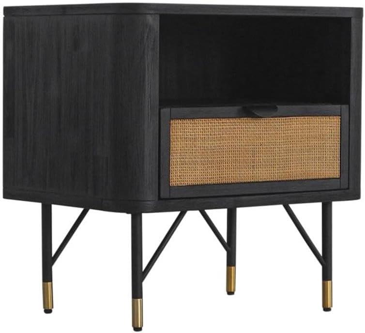 image:imageArmen Living Saratoga 3 Piece King Bedroom Set in Black Acacia Wood and Rattan