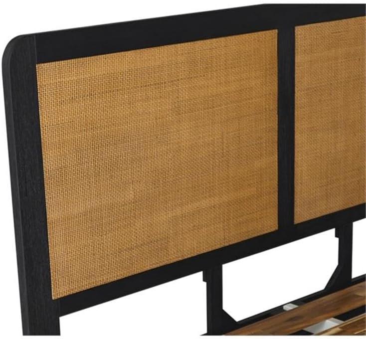image:imageArmen Living Saratoga 3 Piece Queen Bedroom Set in Black Acacia Wood and Rattan