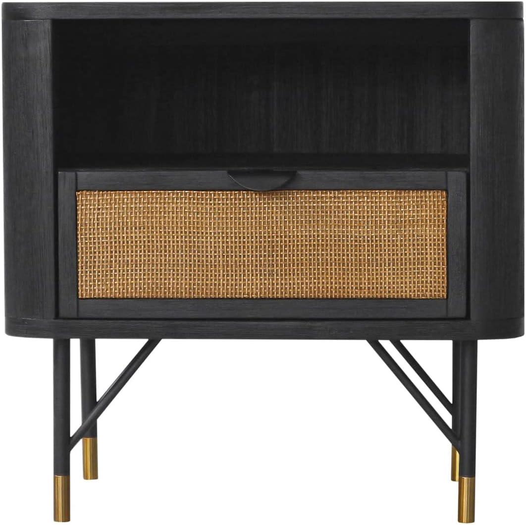 image:imageArmen Living Saratoga 4 Piece Queen Bedroom Set in Black Acacia Wood and Rattan