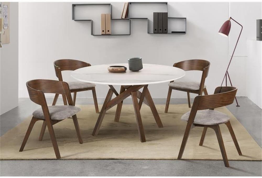 image:imageArmen Living Venus 54 Round MidCentury Modern Marble Dining Table Wood Legs WhiteWalnut