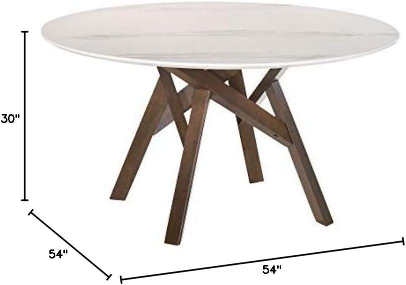 image:imageArmen Living Venus 54 Round MidCentury Modern Marble Dining Table Wood Legs WhiteWalnut