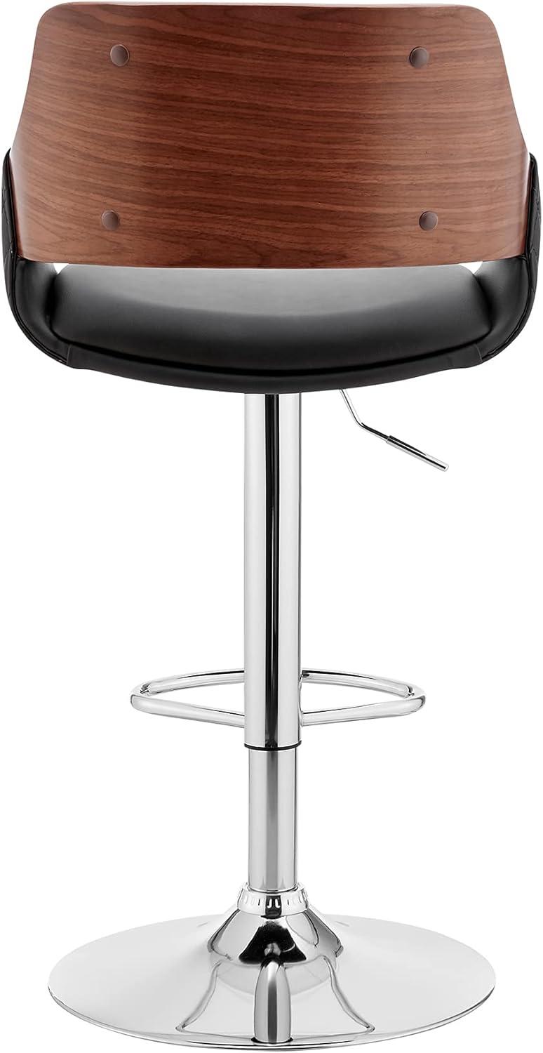 image:imageArmen Living Colby Modern Adjustable Height Swivel Black Faux Leather and Walnut Wood Bar Stool with Chrome Base for Kitchen Island Counter
