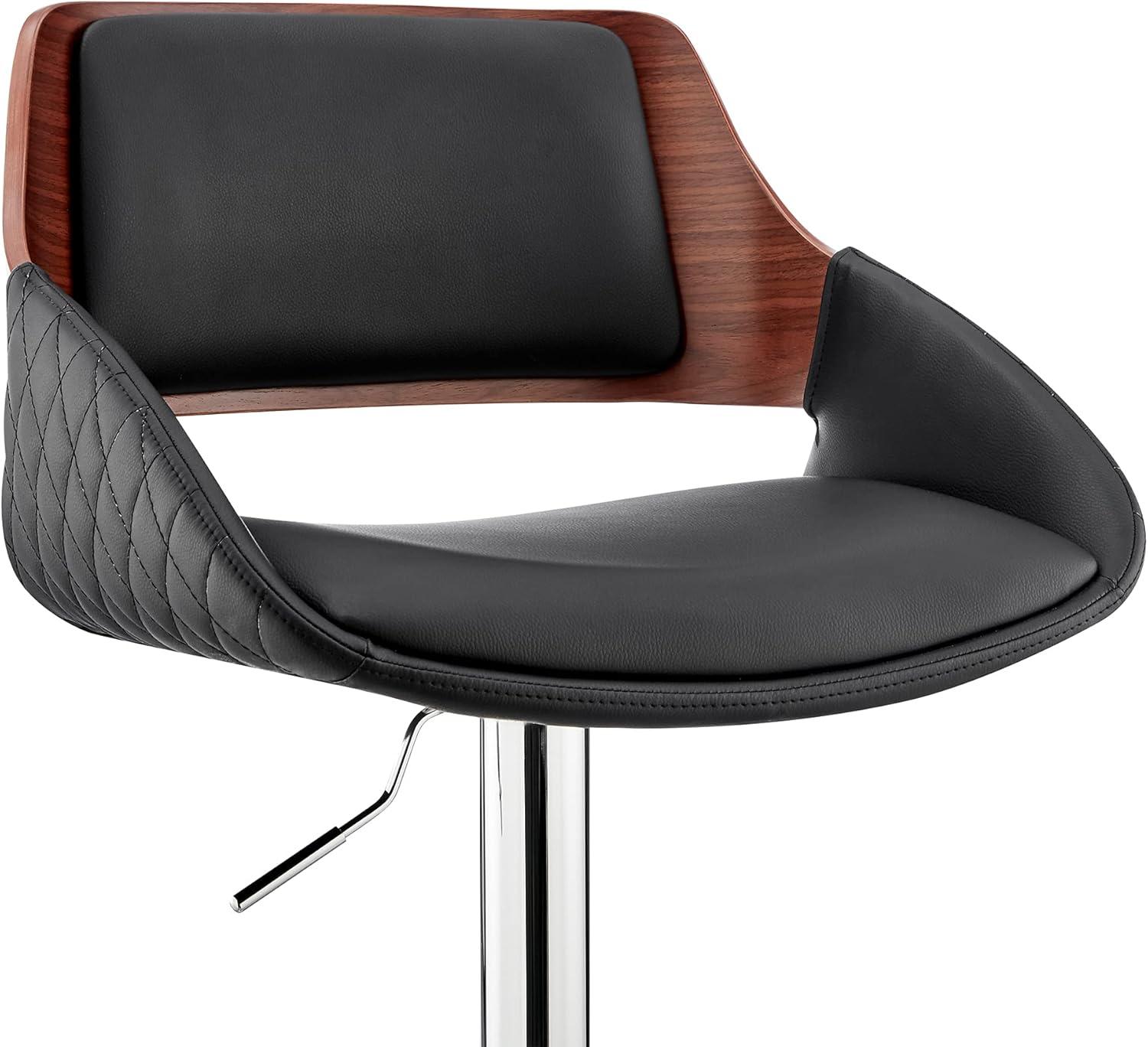 image:imageArmen Living Colby Modern Adjustable Height Swivel Black Faux Leather and Walnut Wood Bar Stool with Chrome Base for Kitchen Island Counter