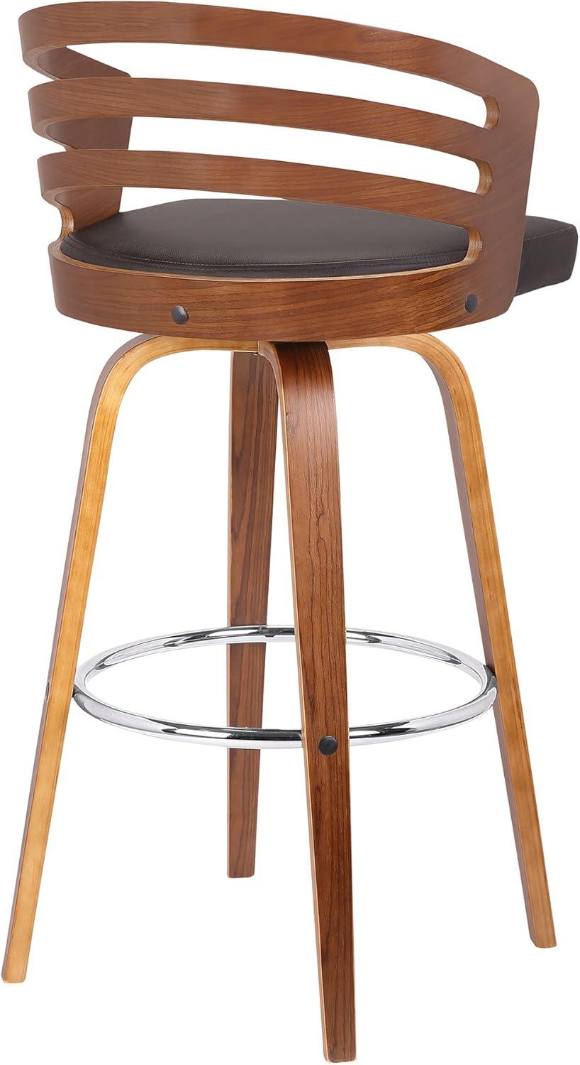 image:imageArmen Living Jayden Modern 30 Seat Height Swivel Brown Faux Leather and Walnut Wood Bar Stool for Kitchen Island CounterBrown and Walnut Wood