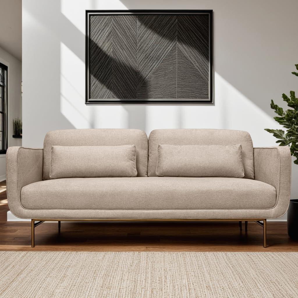 image:imageArmen Living Lilou 77 Fossil Gray Velvet Sofa with Antique Brass Metal LegsBeige Fabric