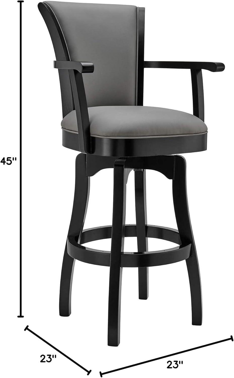 image:imageArmen Living Raleigh 26 Counter Height Swivel Grey Faux Leather and Black Wood Arm Bar StoolGrayBlack