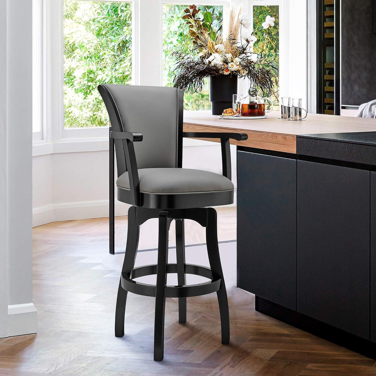 image:imageArmen Living Raleigh 26 Counter Height Swivel Grey Faux Leather and Black Wood Arm Bar StoolGrayBlack