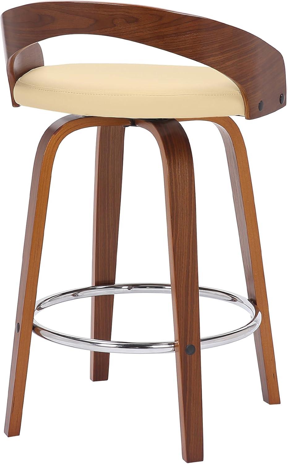 image:imageArmen Living Sonia 26 Counter Height Swivel Brown Faux Leather and Walnut Wood Bar Stool Set of 4Cream Faux LeatherWalnut