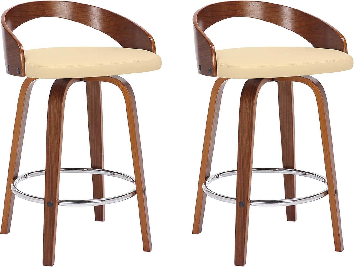 image:imageArmen Living Sonia 26 Counter Height Swivel Brown Faux Leather and Walnut Wood Bar Stool Set of 4Cream Faux LeatherWalnut