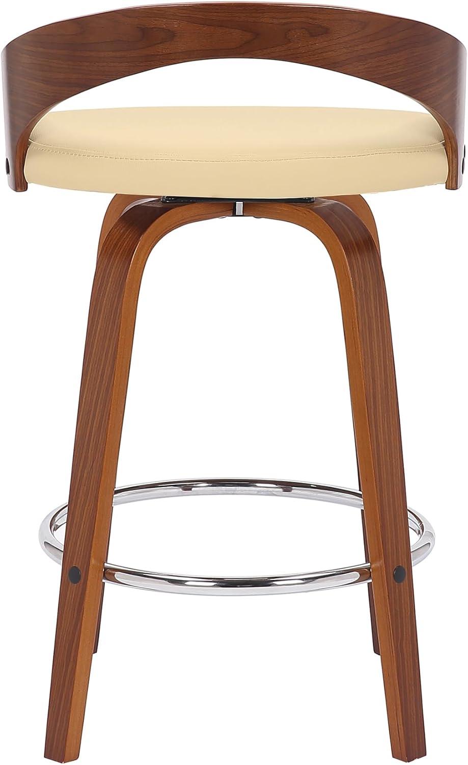 image:imageArmen Living Sonia 26 Counter Height Swivel Brown Faux Leather and Walnut Wood Bar Stool Set of 4Cream Faux LeatherWalnut
