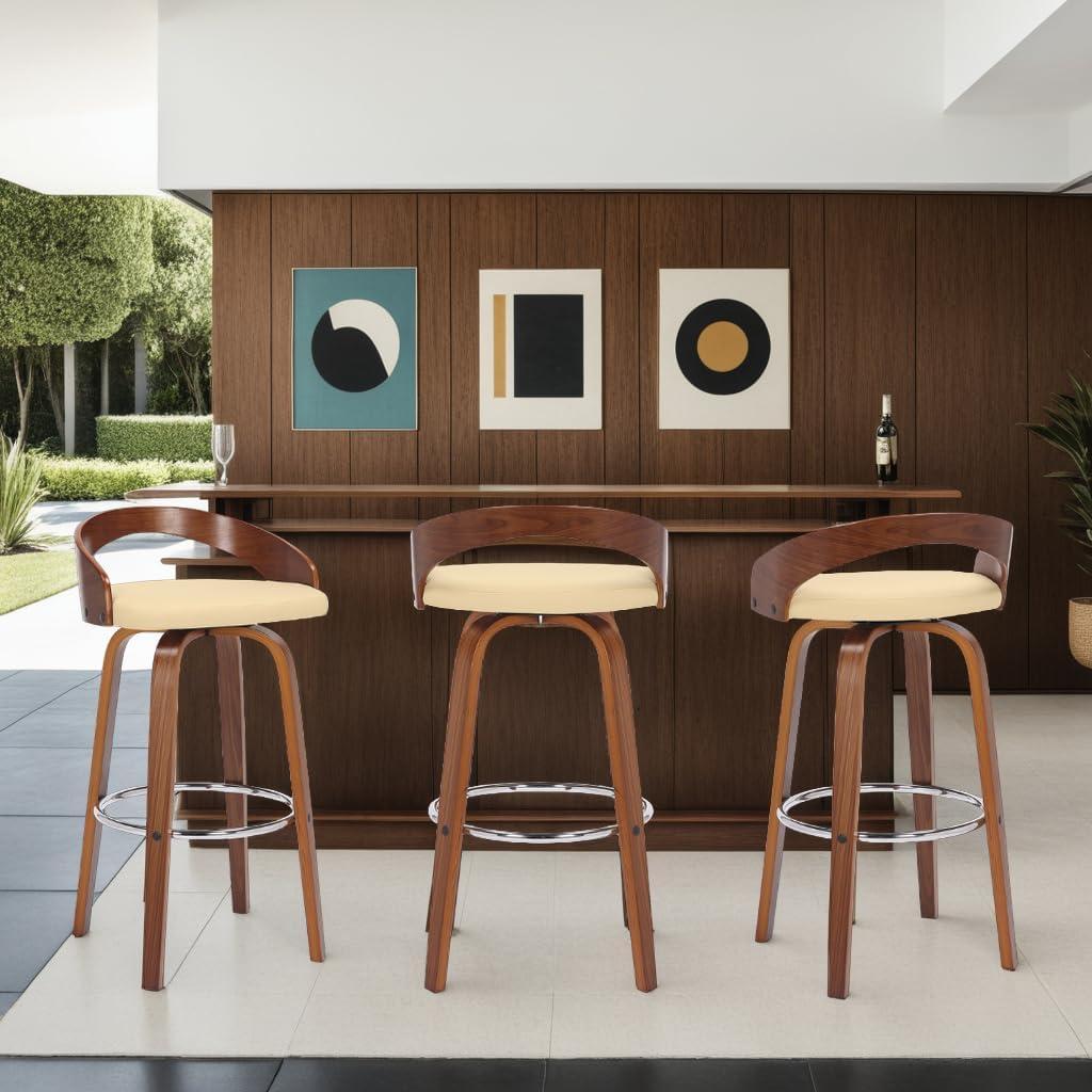 image:imageArmen Living Sonia 26 Counter Height Swivel Brown Faux Leather and Walnut Wood Bar Stool Set of 4Cream Faux LeatherWalnut