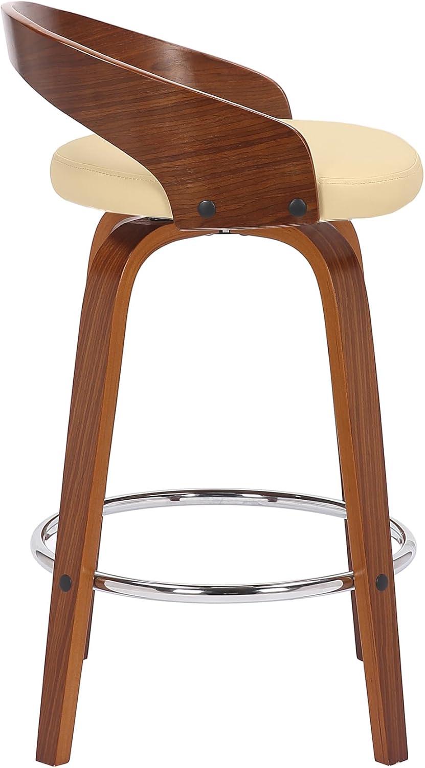 image:imageArmen Living Sonia 26 Counter Height Swivel Brown Faux Leather and Walnut Wood Bar Stool Set of 4Cream and Walnut Wood