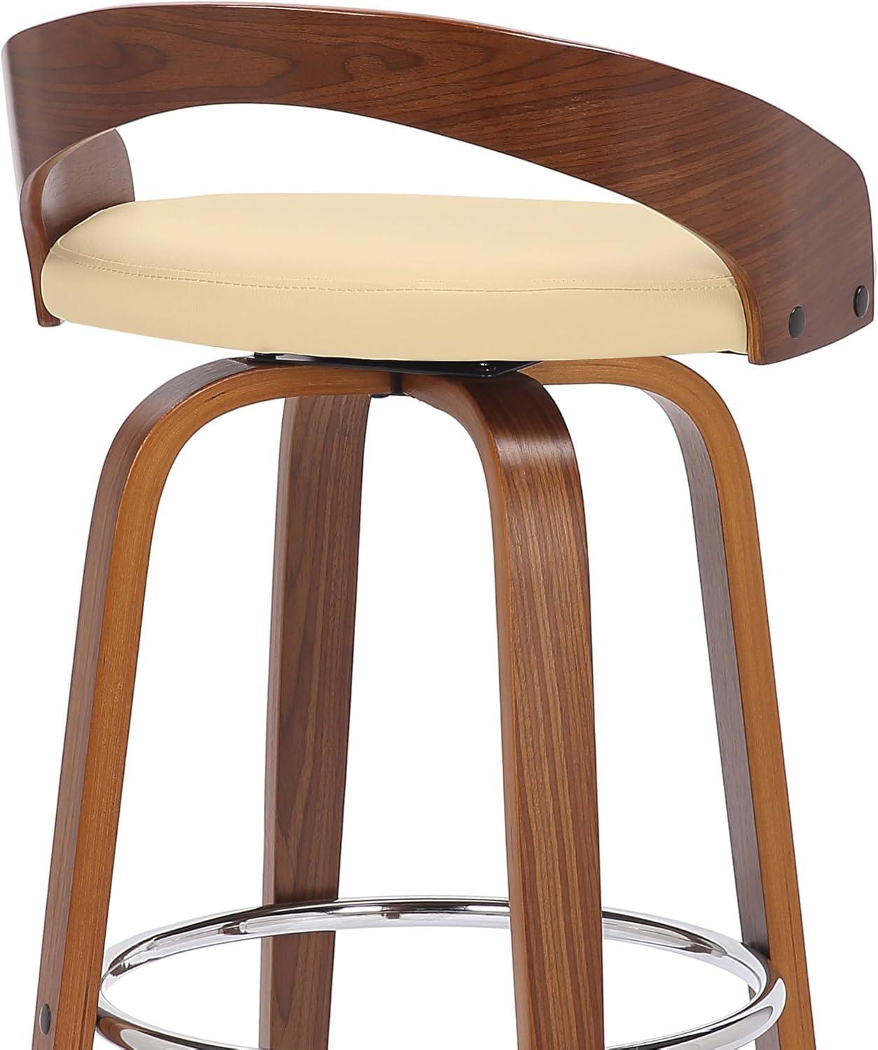 image:imageArmen Living Sonia 26 Counter Height Swivel Brown Faux Leather and Walnut Wood Bar Stool Set of 4Cream and Walnut Wood