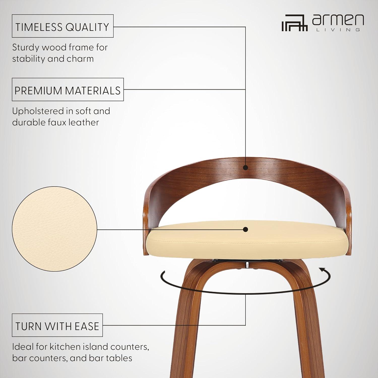 image:imageArmen Living Sonia 26 Counter Height Swivel Brown Faux Leather and Walnut Wood Bar Stool Set of 4Cream and Walnut Wood