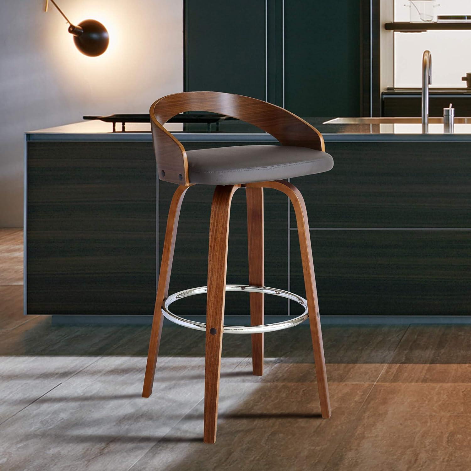 image:imageArmen Living Sonia 26 Counter Height Swivel Brown Faux Leather and Walnut Wood Bar Stool Set of 4Gray Faux LeatherWalnut