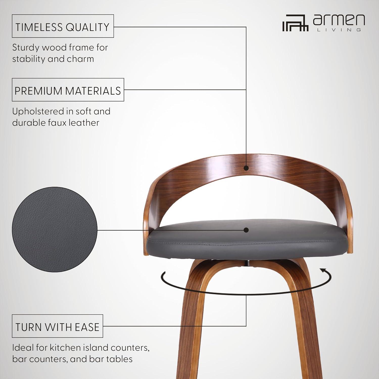 image:imageArmen Living Sonia 26 Counter Height Swivel Brown Faux Leather and Walnut Wood Bar Stool Set of 4Gray Faux LeatherWalnut