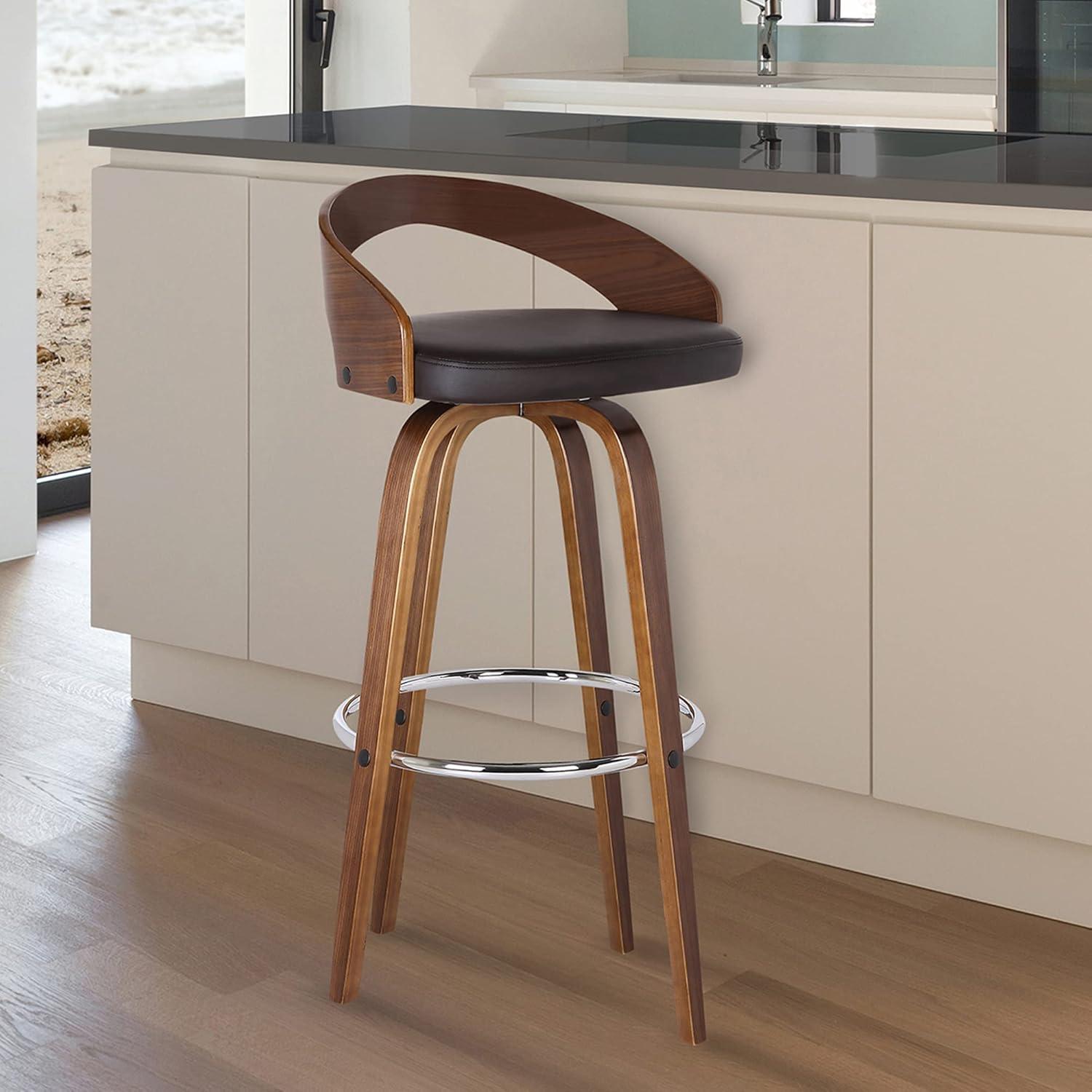 image:imageArmen Living Sonia Modern Swivel Counter Height Bar Stool with Blue Upholstered Seat and Patterned Oak Wood FinishBrown and Walnut Wood