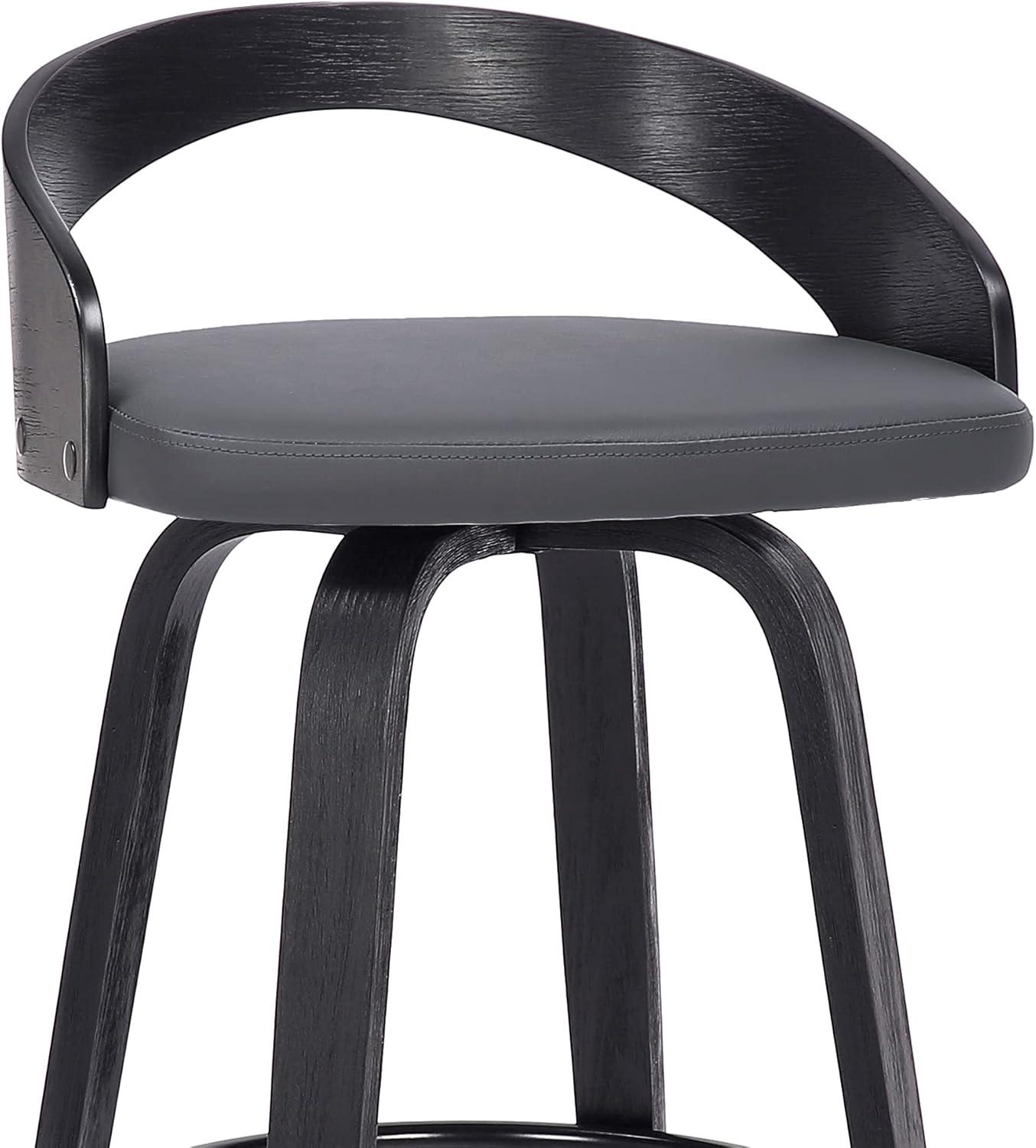 image:imageArmen Living Sonia Modern Swivel Counter Height Bar Stool with Blue Upholstered Seat and Patterned Oak Wood FinishGray Faux LeatherBlack