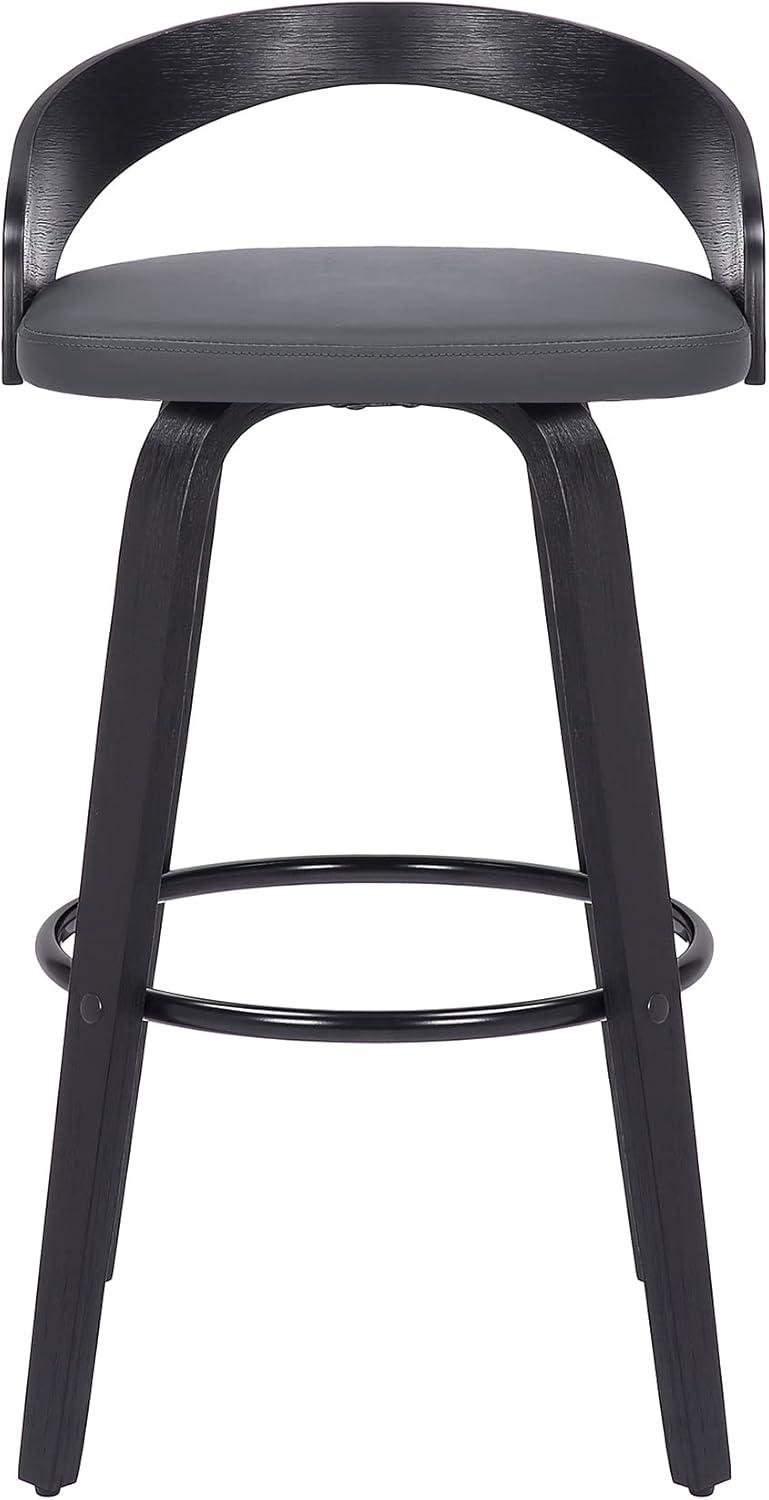 image:imageArmen Living Sonia Modern Swivel Counter Height Bar Stool with Blue Upholstered Seat and Patterned Oak Wood FinishGray Faux LeatherBlack