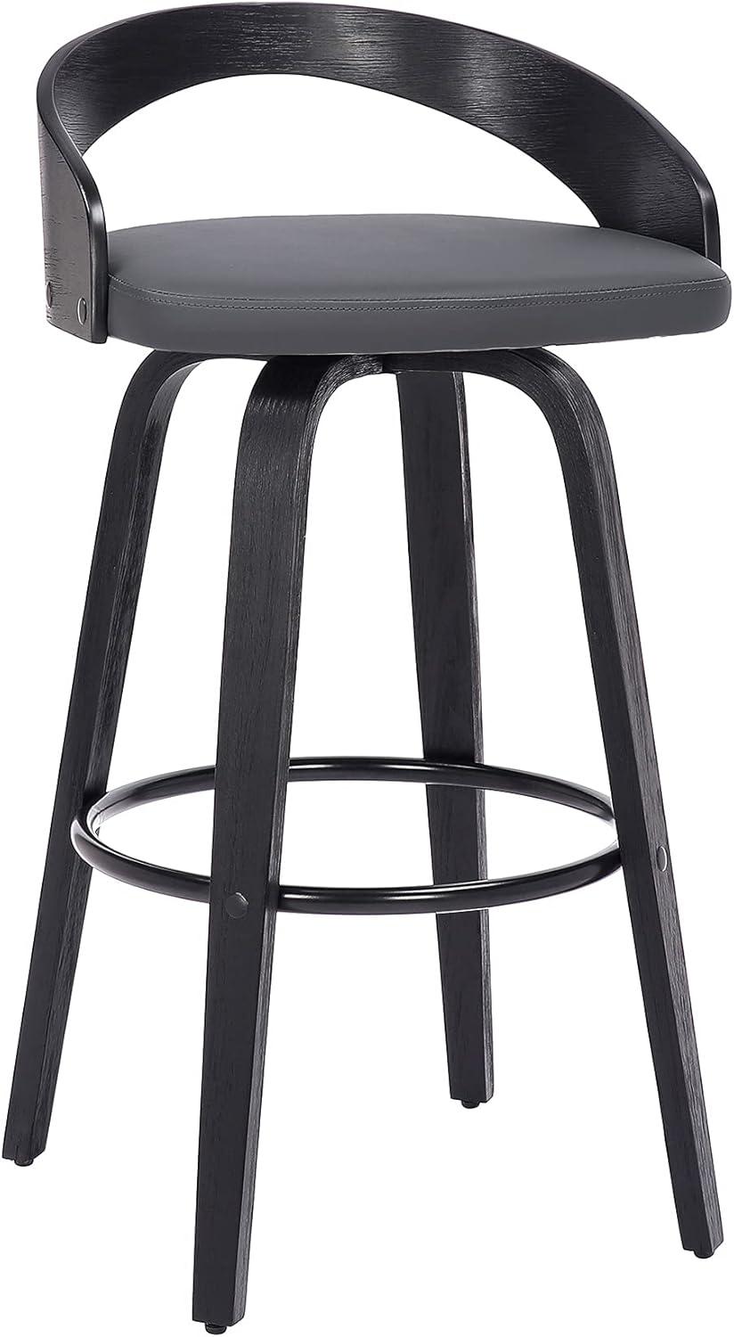 image:imageArmen Living Sonia Modern Swivel Counter Height Bar Stool with Blue Upholstered Seat and Patterned Oak Wood FinishGray Faux LeatherBlack