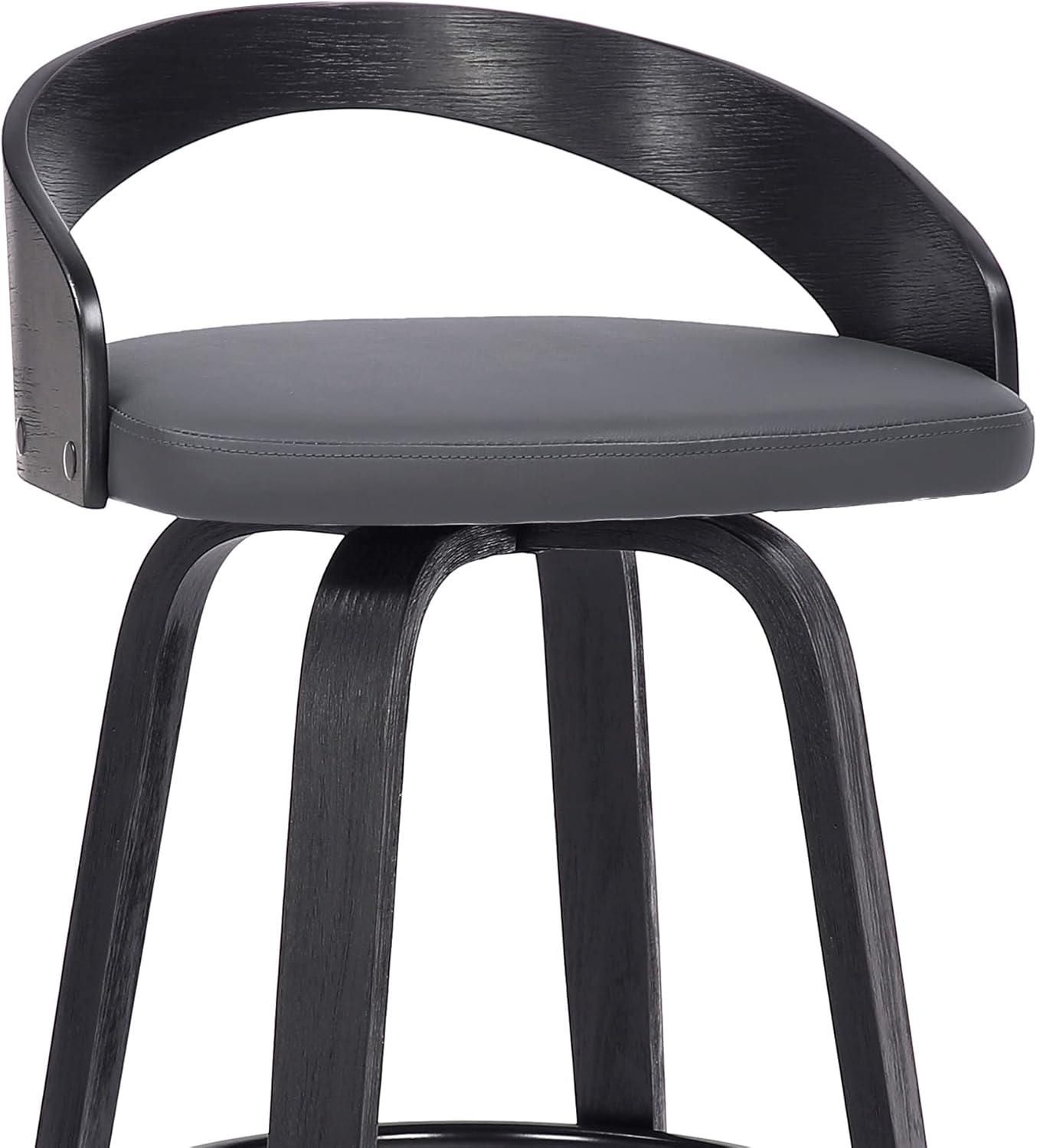 image:imageArmen Living Sonia Modern Swivel Counter Height Bar Stool with Blue Upholstered Seat and Patterned Oak Wood FinishGray Faux LeatherBlack