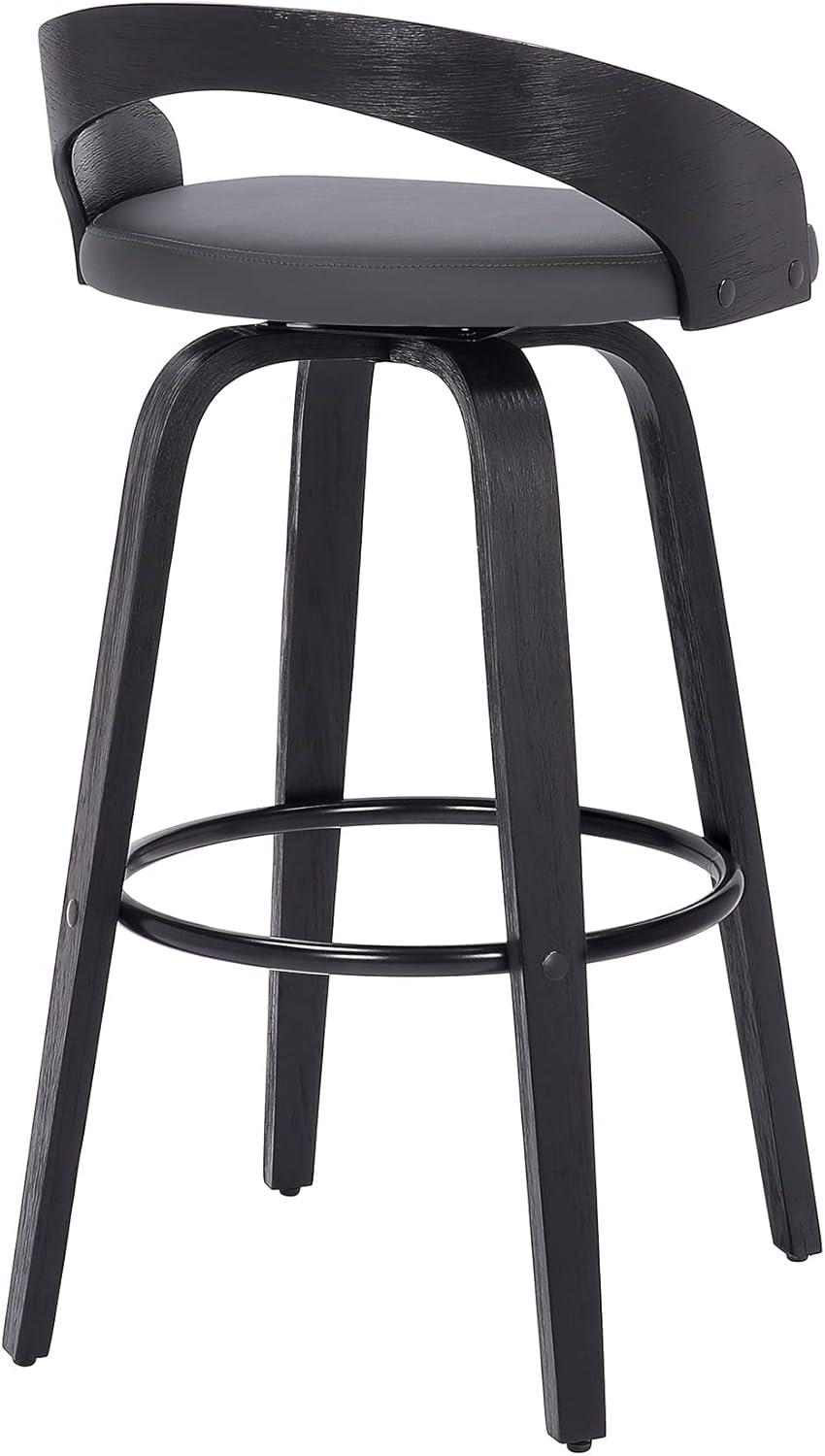 image:imageArmen Living Sonia Modern Swivel Counter Height Bar Stool with Blue Upholstered Seat and Patterned Oak Wood FinishGray Faux LeatherBlack