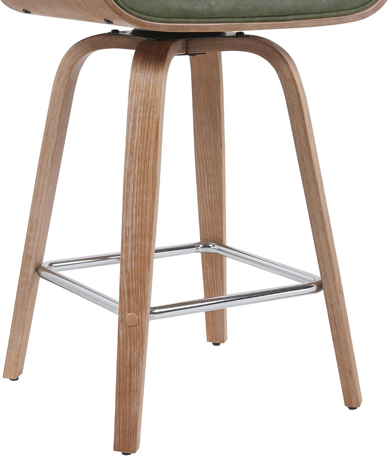 image:imageArmen Living Tyler 26 Counter Height Swivel Brown Faux Leather and Walnut Wood Bar Stool Set of 2Vintage GreenNatural