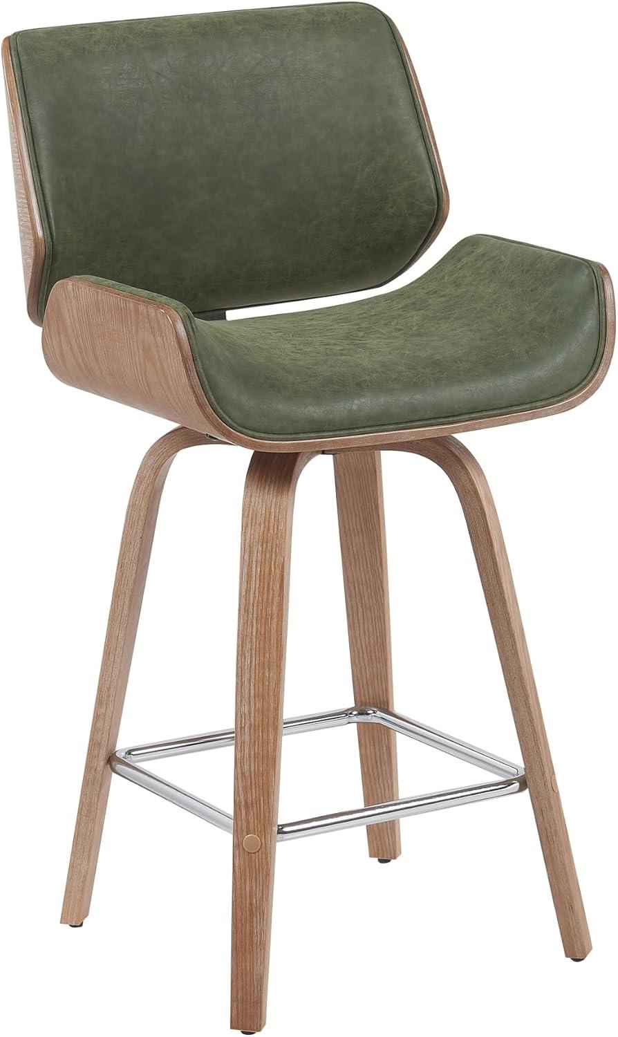 image:imageArmen Living Tyler 26 Counter Height Swivel Brown Faux Leather and Walnut Wood Bar Stool Set of 2Vintage GreenNatural