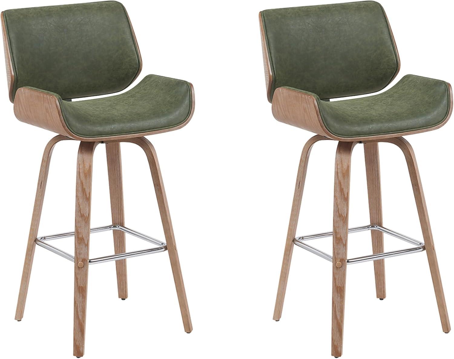 image:imageArmen Living Tyler 26 Counter Height Swivel Brown Faux Leather and Walnut Wood Bar Stool Set of 2Vintage GreenNatural