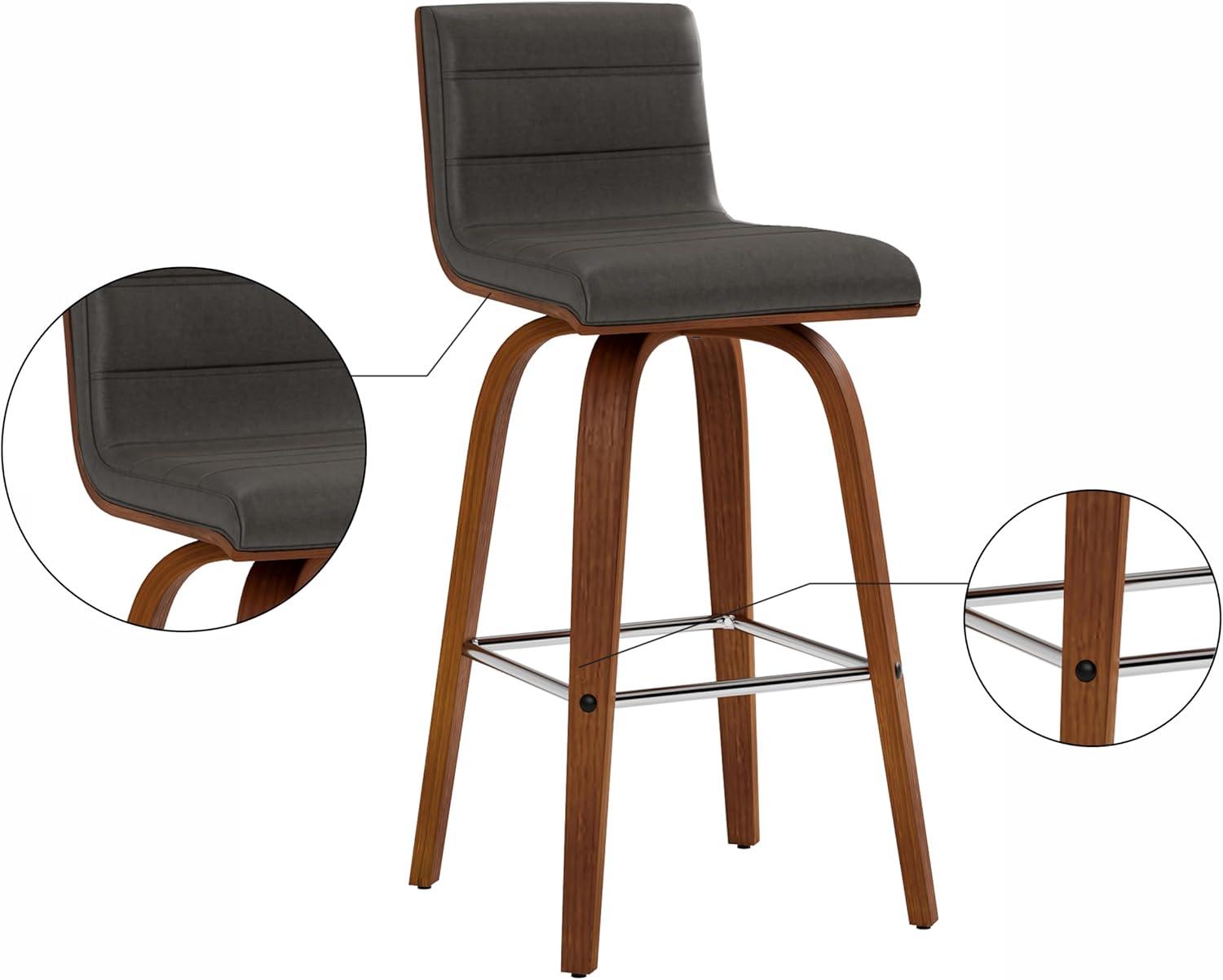 image:imageArmen Living Vienna Modern Swivel 26 Counter Height Barstool with Vintage Blue Faux Leather and Walnut Wood FinishGray Faux LeatherWalnut