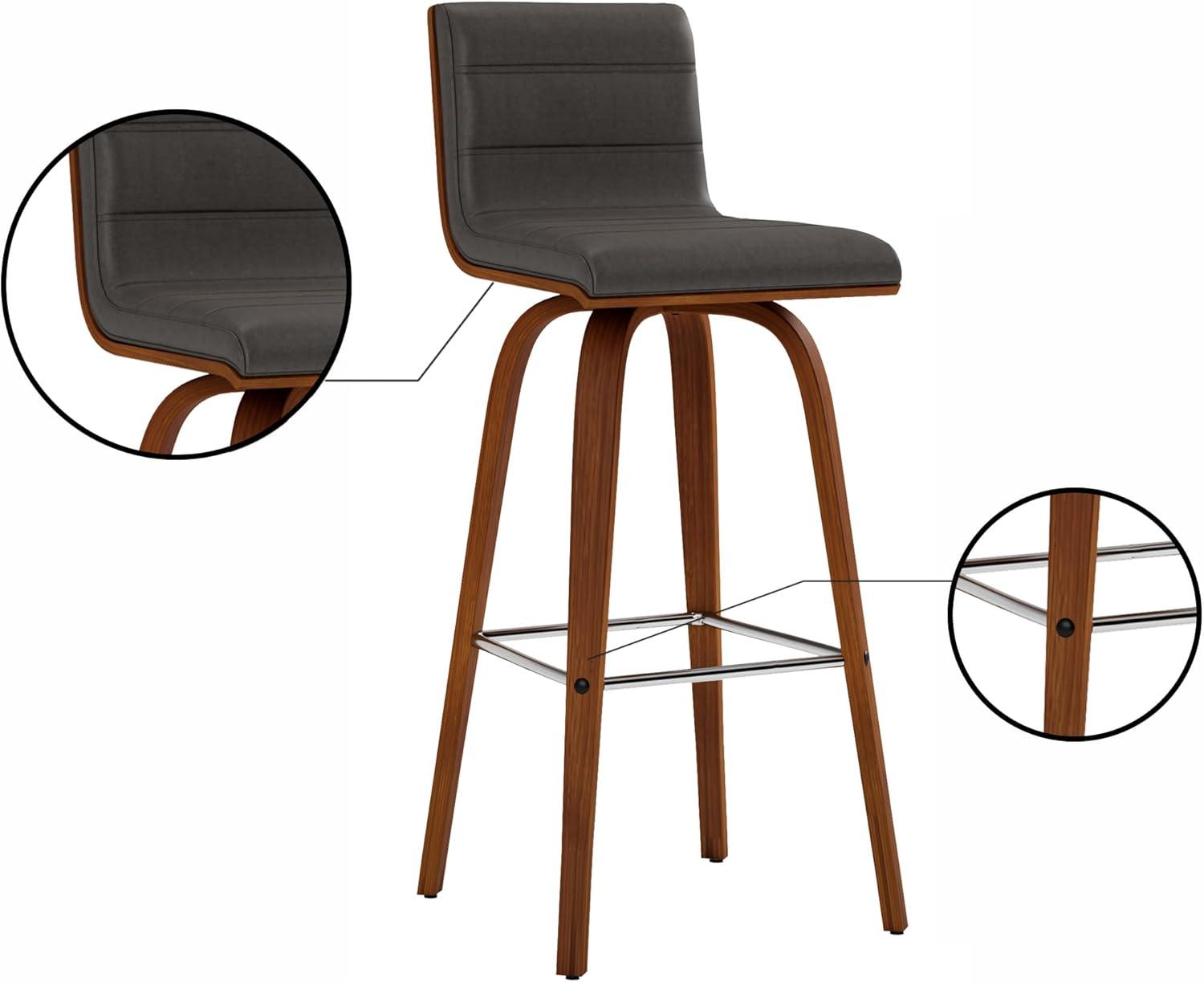 image:imageArmen Living Vienna Modern Swivel 26 Counter Height Barstool with Vintage Blue Faux Leather and Walnut Wood FinishGray Faux LeatherWalnut