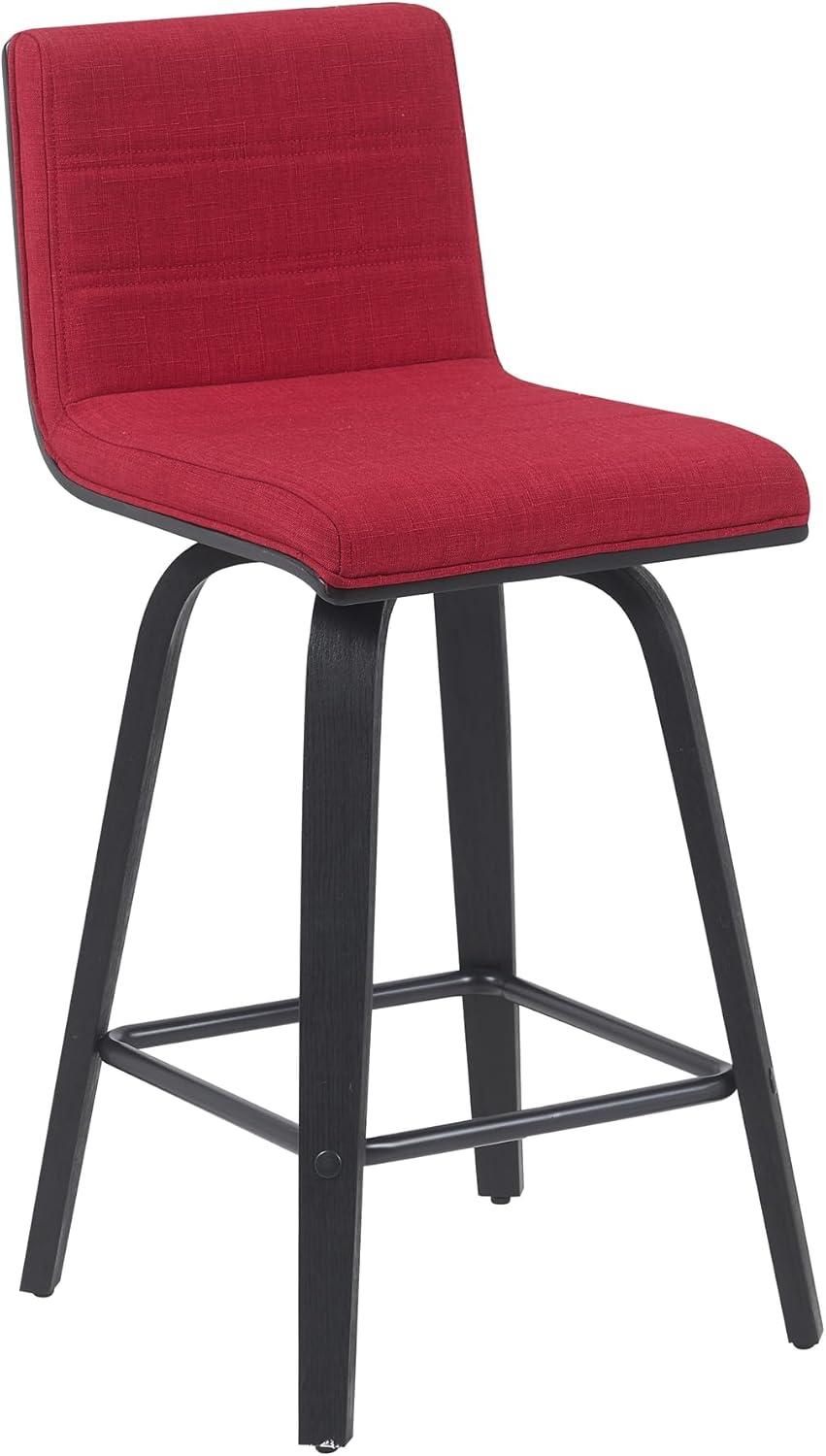 image:imageArmen Living Vienna Modern Swivel 26 Counter Height Barstool with Vintage Blue Faux Leather and Walnut Wood FinishRed FabricBlack