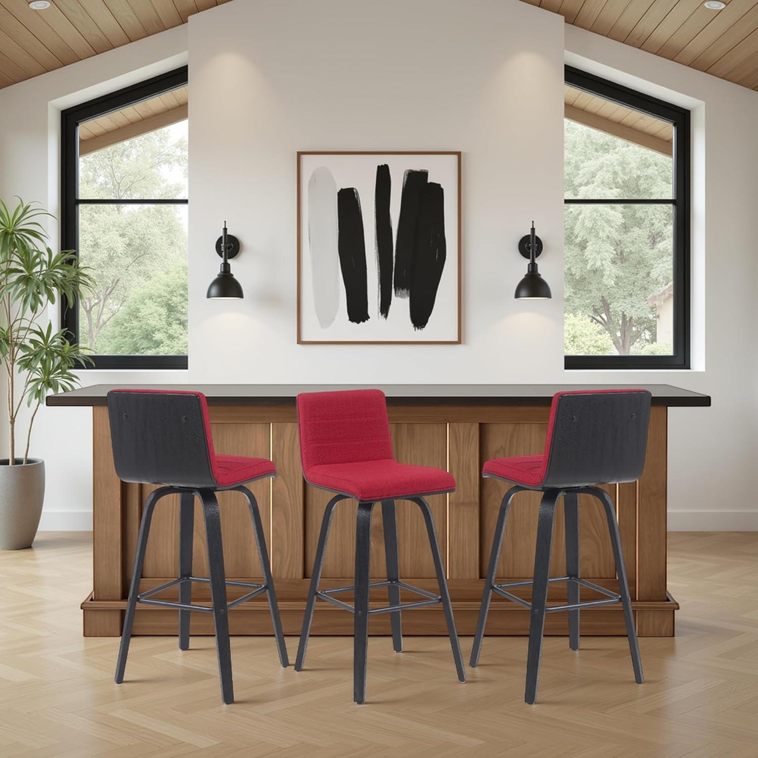 image:imageArmen Living Vienna Modern Swivel 26 Counter Height Barstool with Vintage Blue Faux Leather and Walnut Wood FinishRed FabricBlack