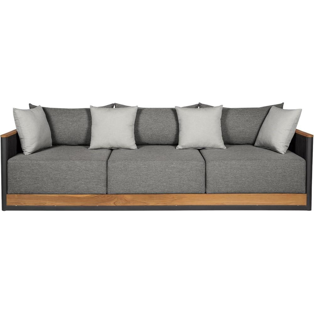 image:imageArmen Living Artesia Outdoor Patio Sofa in Teak Wood and Black Rope with Dark Gray Olefin Cushions