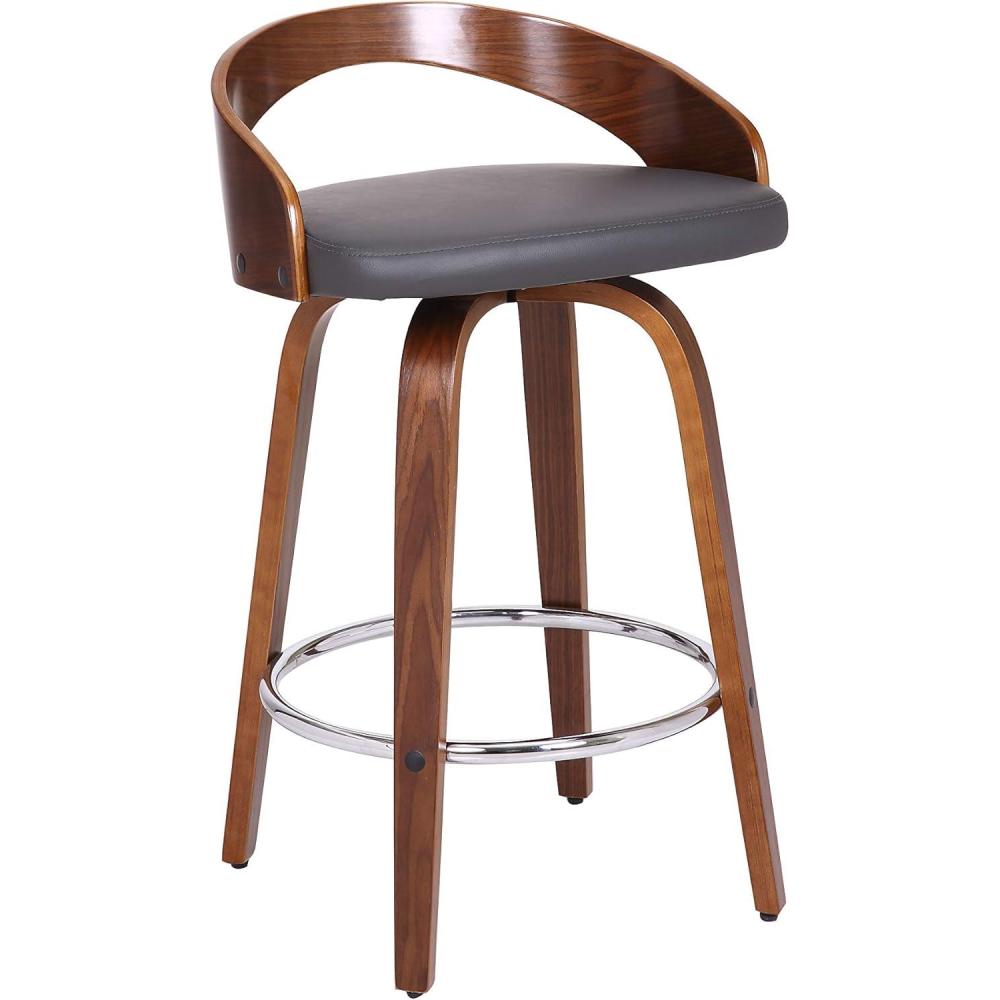 image:imageArmen Living Sonia 26 Counter Height Swivel Brown Faux Leather and Walnut Wood Bar Stool Set of 4Gray Faux LeatherWalnut