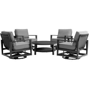 Armen Living Grand Modern Outdoor Patio Conversation Seating Set, 5 Piece, Black