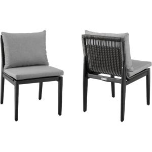 Armen Living Grand Outdoor Patio Dining Chairs in Aluminum with Grey Cushions – Set of 2