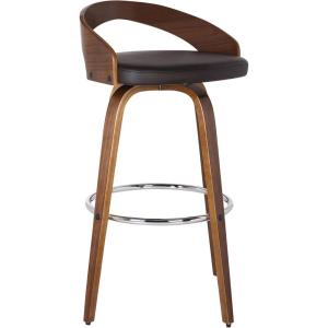 Armen Living Sonia 26″ Counter Height Swivel Brown Faux Leather and Walnut Wood Bar Stool – Set of 4(Brown and Walnut Wood)
