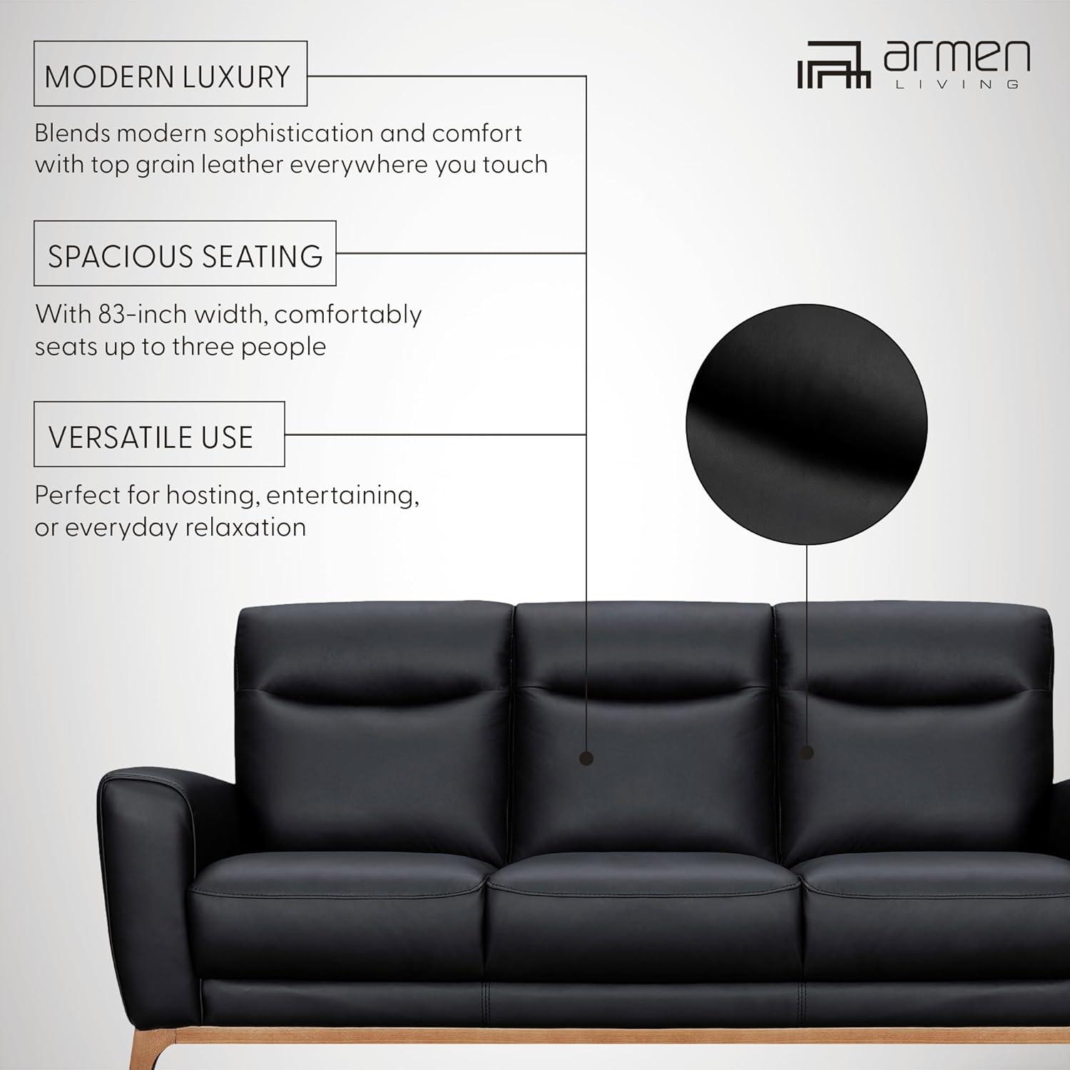 image:imageArmen Living Greyson Modern 83 Dove Gray Leather SofaBlack
