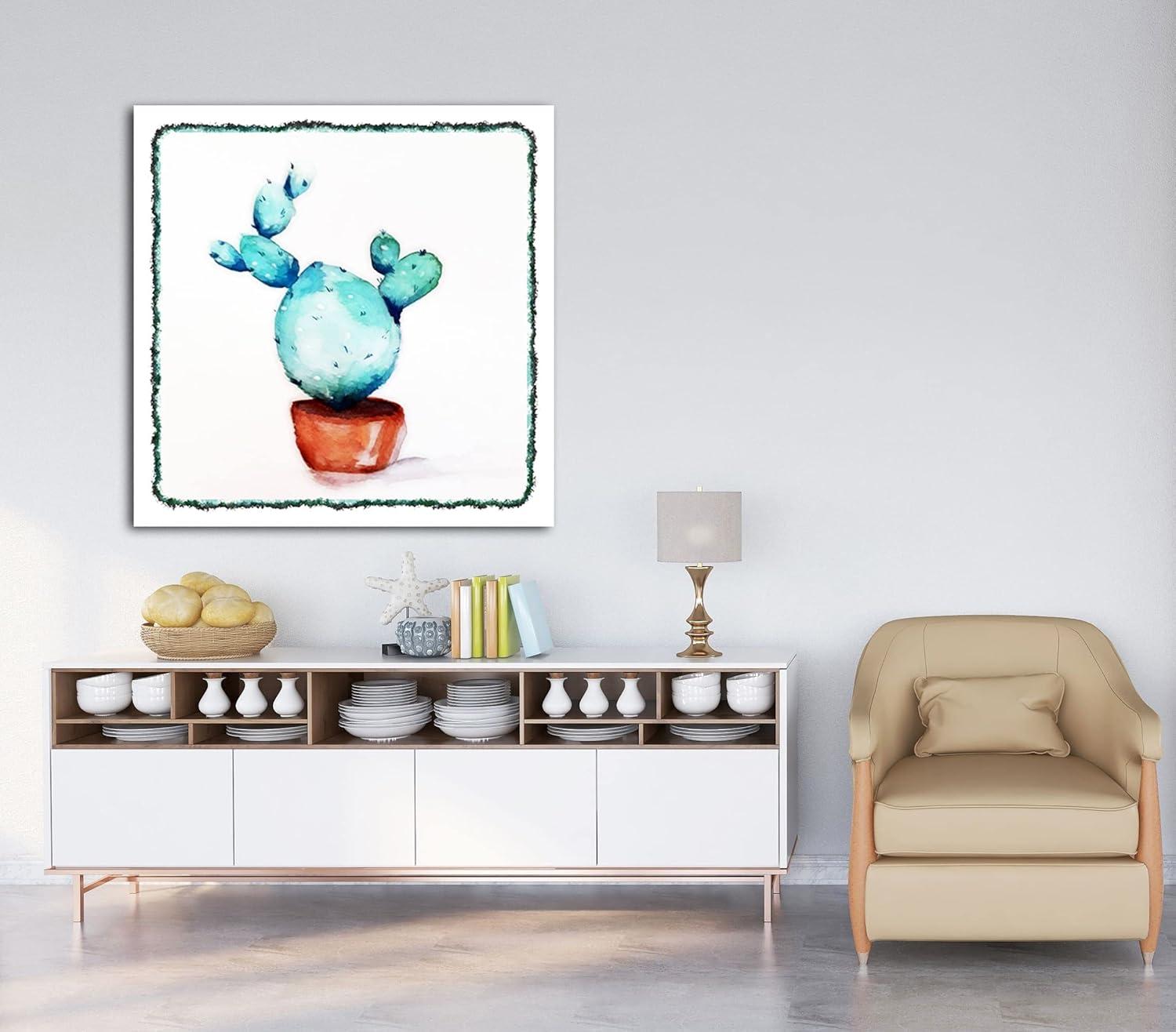image:imageArmen Living Cactus Flowers 461 Square Wrapped Canvas Wall Art Print 48 x 4820 x 20