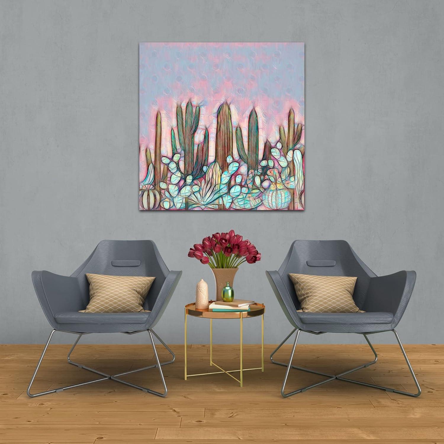 image:imageArmen Living Cactus Flowers 462 Square Wrapped Canvas Wall Art Print 48 x 4812 x 12