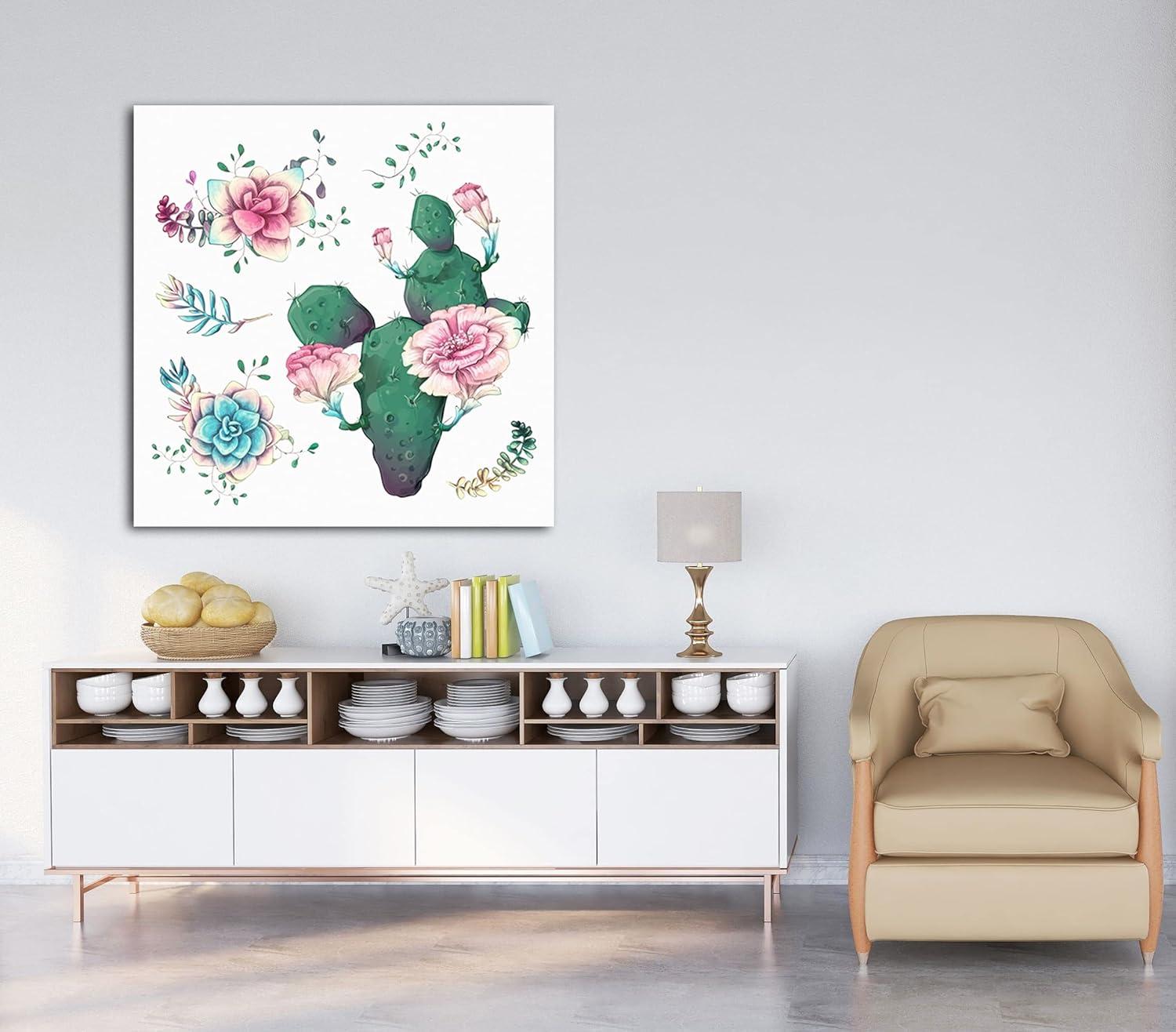 image:imageArmen Living Cactus Succulents 650 Square Wrapped Canvas Wall Art Print 12 x 1224 x 24