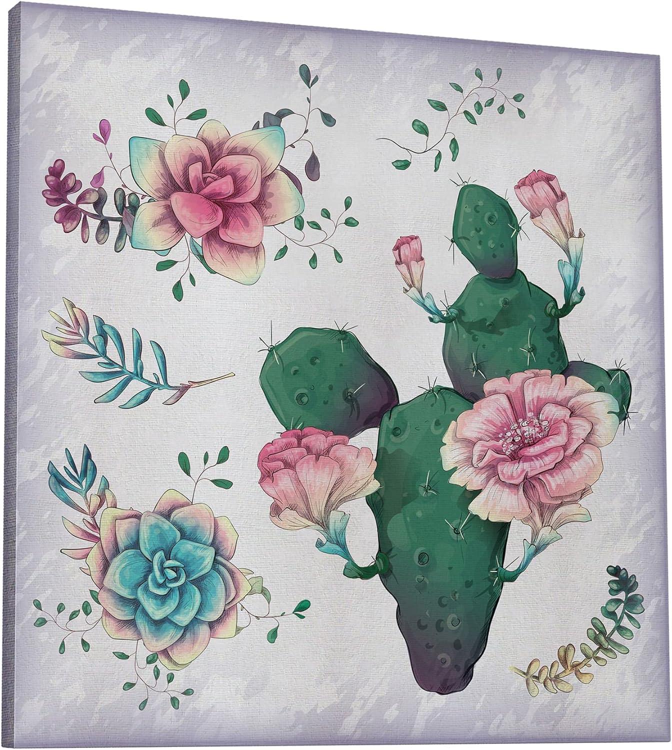 image:imageArmen Living Cactus Succulents 651 Square Wrapped Canvas Wall Art Print 48 x 4816 x 16
