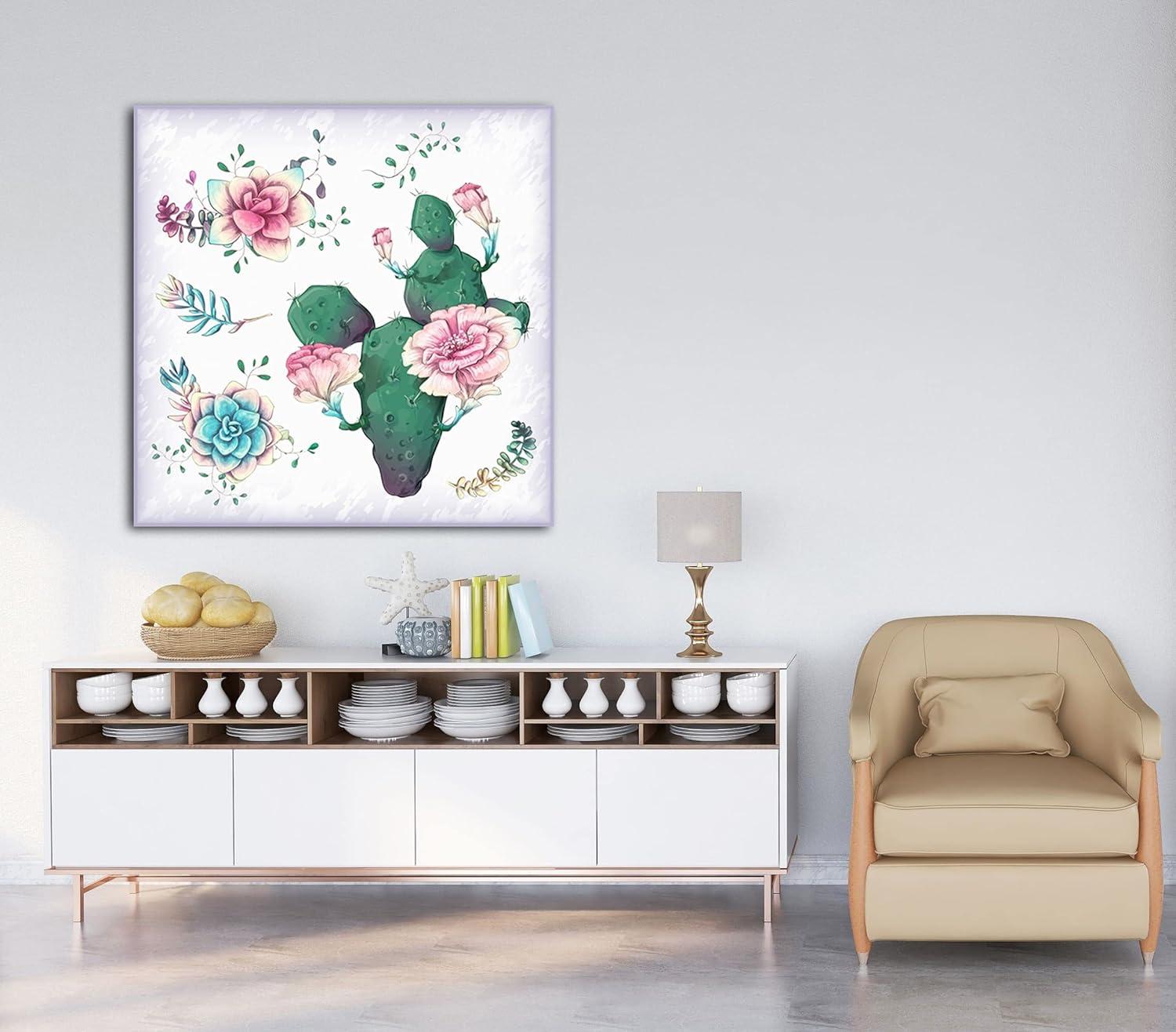 image:imageArmen Living Cactus Succulents 651 Square Wrapped Canvas Wall Art Print 48 x 4824 x 24